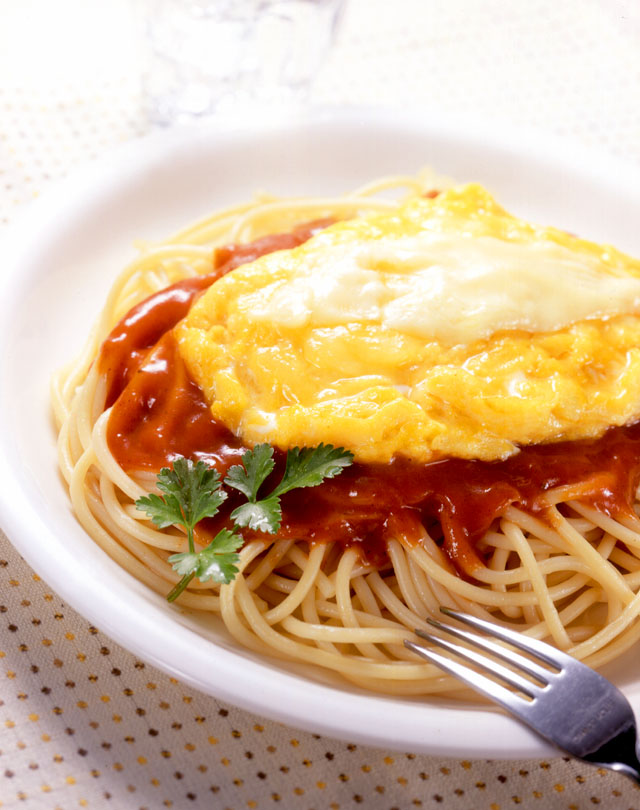 チーズオムレツのあんかけスパゲッティ