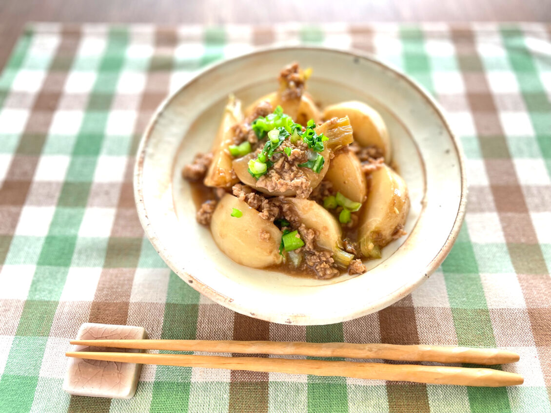 かぶと鶏そぼろのオイスターソース煮