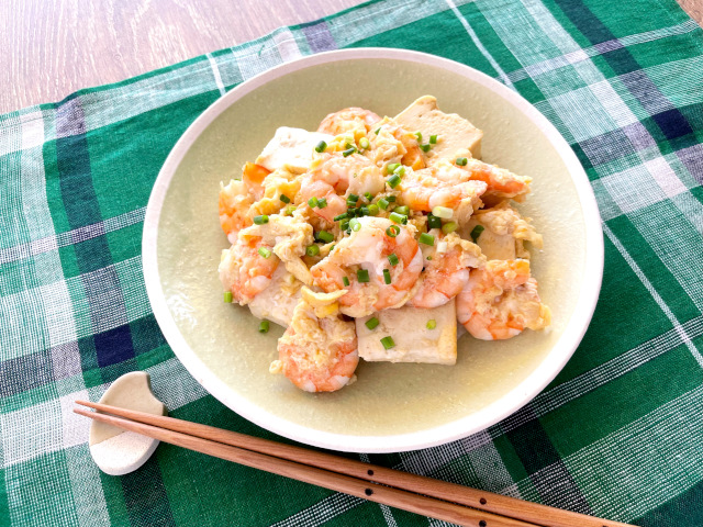 エビと豆腐のオイスターソース炒め